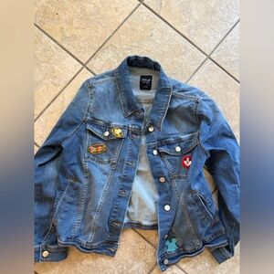 Custom Disney Blue Denim Jean Jacket with Character Patches